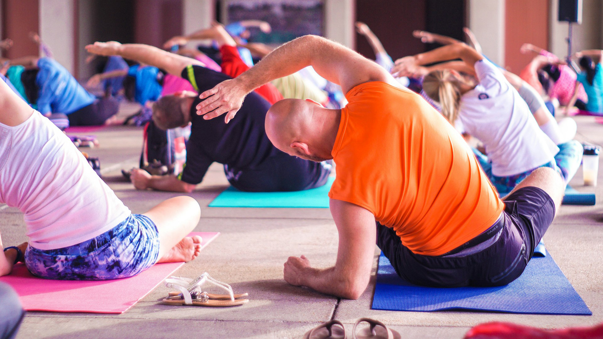 indoor group yoga class