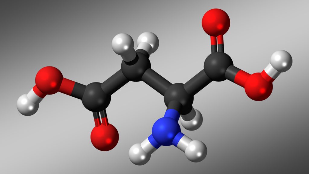 molecular structure of aspartic acid, one of the building blocks of protein